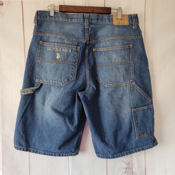 Vintage US Polo Assn Men’s Sz 36 Jean Shorts, Y2K Denim Baggy Carpenter Shorts - Picture 4 of 13